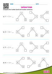 Subtraction Number Sentences Up To-10