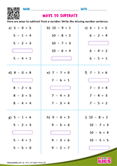 Ways to Subtract From a Number-Subtraction Sentences