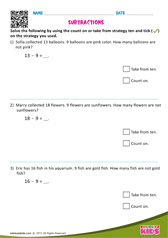 Subtraction Word Problems Count on and Take from Ten