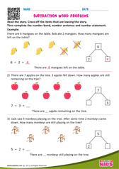 Subtraction Word Problems One Digit Number