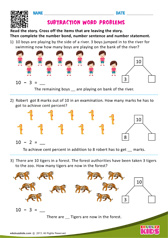 Subtraction Word Problems One Digit Number