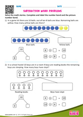 Subtraction Word Problems One Digit Number