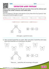 Subtraction Word Problems One Digit Number