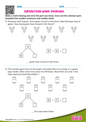 Subtraction Word Problems One Digit Number