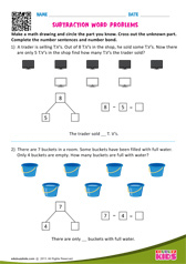 Subtraction Word Problems One Digit Number