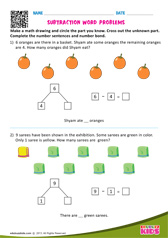 Subtraction Word Problems One Digit Number