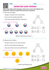 Subtraction Word Problems One Digit Number