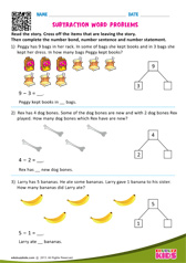 Subtraction Word Problems One Digit Number