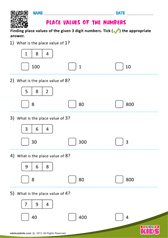 Place value of the numbers