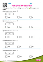 Place value of the numbers