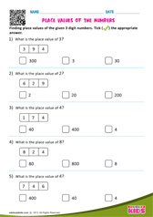 Place value of the numbers