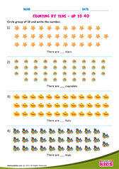 Counting by tens up to 40