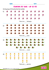 Counting by tens up to 40