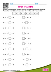 Mixed Operations Numbers Up To 10