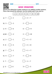 Mixed Operations Numbers Up To 10