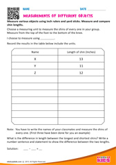 Measurements of different objects