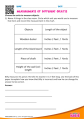 Measurements of different objects