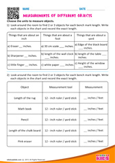 Measurements of different objects