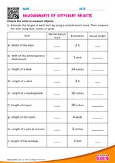 Measurements of different objects