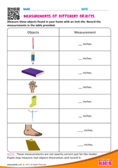 Measurements of different objects