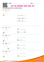 Add the numbers using base ten