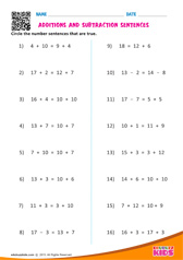 Additions and Subtraction Sentences