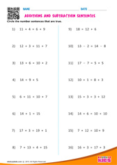 Additions and Subtraction Sentences