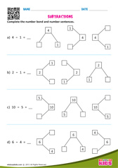 Subtraction Number Sentences Up To-10