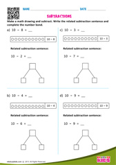 Subtraction Number Sentences Up To-10