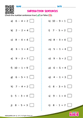 Subtraction Sentences True or False