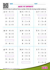 Ways to Subtract From a Number-Subtraction Sentences