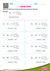 Subtractions Using Tens and Ones Up To 20