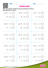 Subtractions Sentences Numbers Up To 10