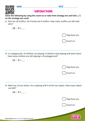 Subtraction Word Problems Count on and Take from Ten