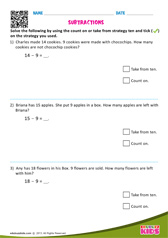 Subtraction Word Problems Count on and Take from Ten