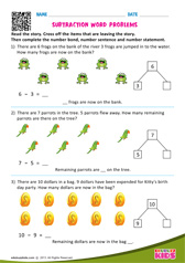 Subtraction Word Problems One Digit Number