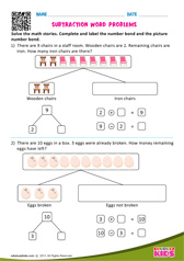 Subtraction Word Problems One Digit Number