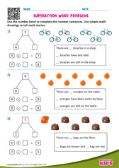 Subtraction Word Problems One Digit Number