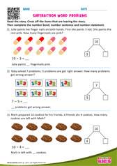 Subtraction Word Problems One Digit Number