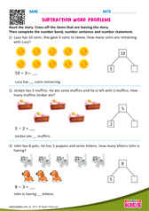 Subtraction Word Problems One Digit Number