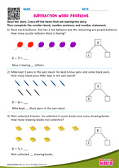 Subtraction Word Problems One Digit Number