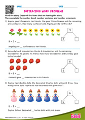 Subtraction Word Problems One Digit Number