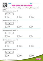 Place value of the numbers