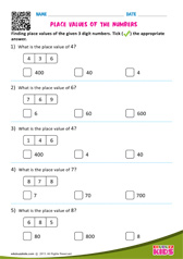 Place value of the numbers