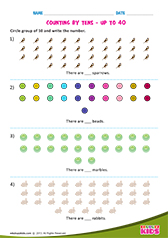 Counting by tens up to 40