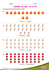 Counting by tens up to 40