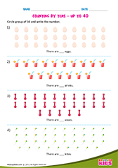 Counting by tens up to 40