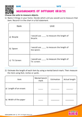 Measurements of different objects