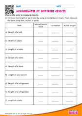 Measurements of different objects