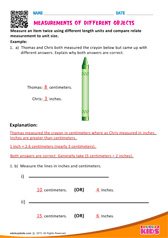 Measurements of different objects